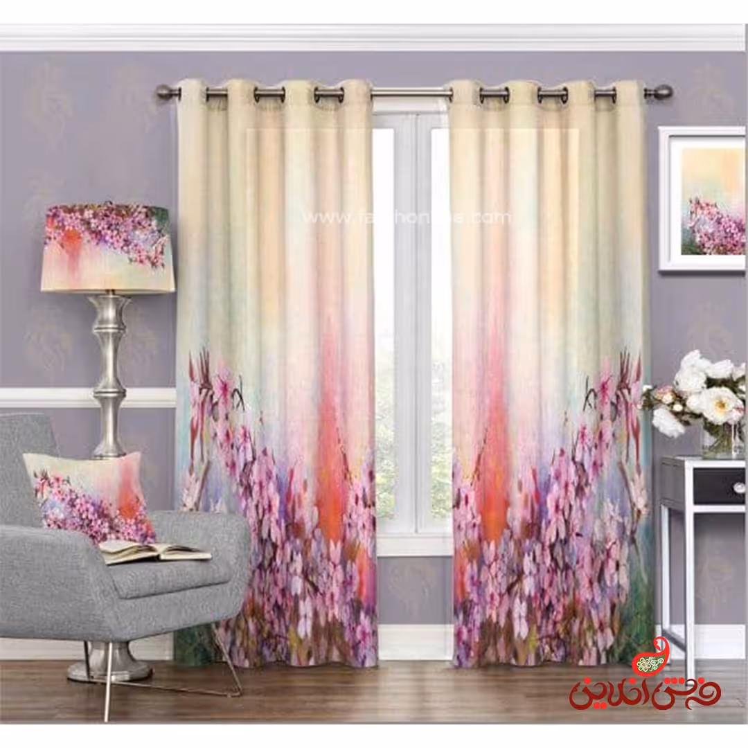 پرده طرح دسته گل صورتی کد 3362