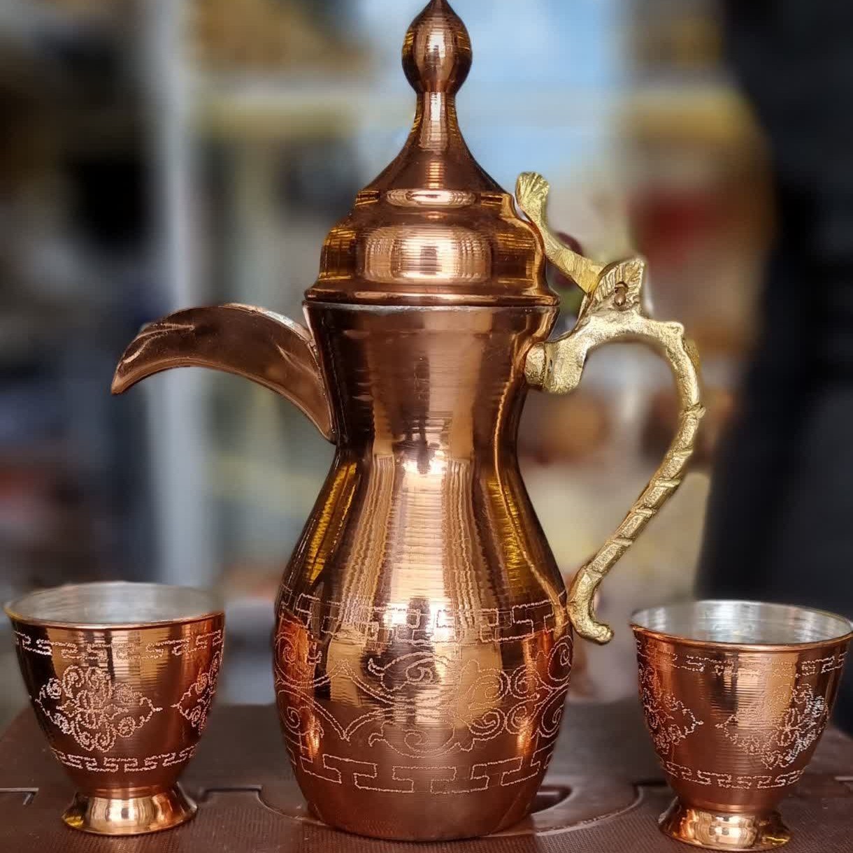 قهوه جوش دله عربی مسی با 6عددشات