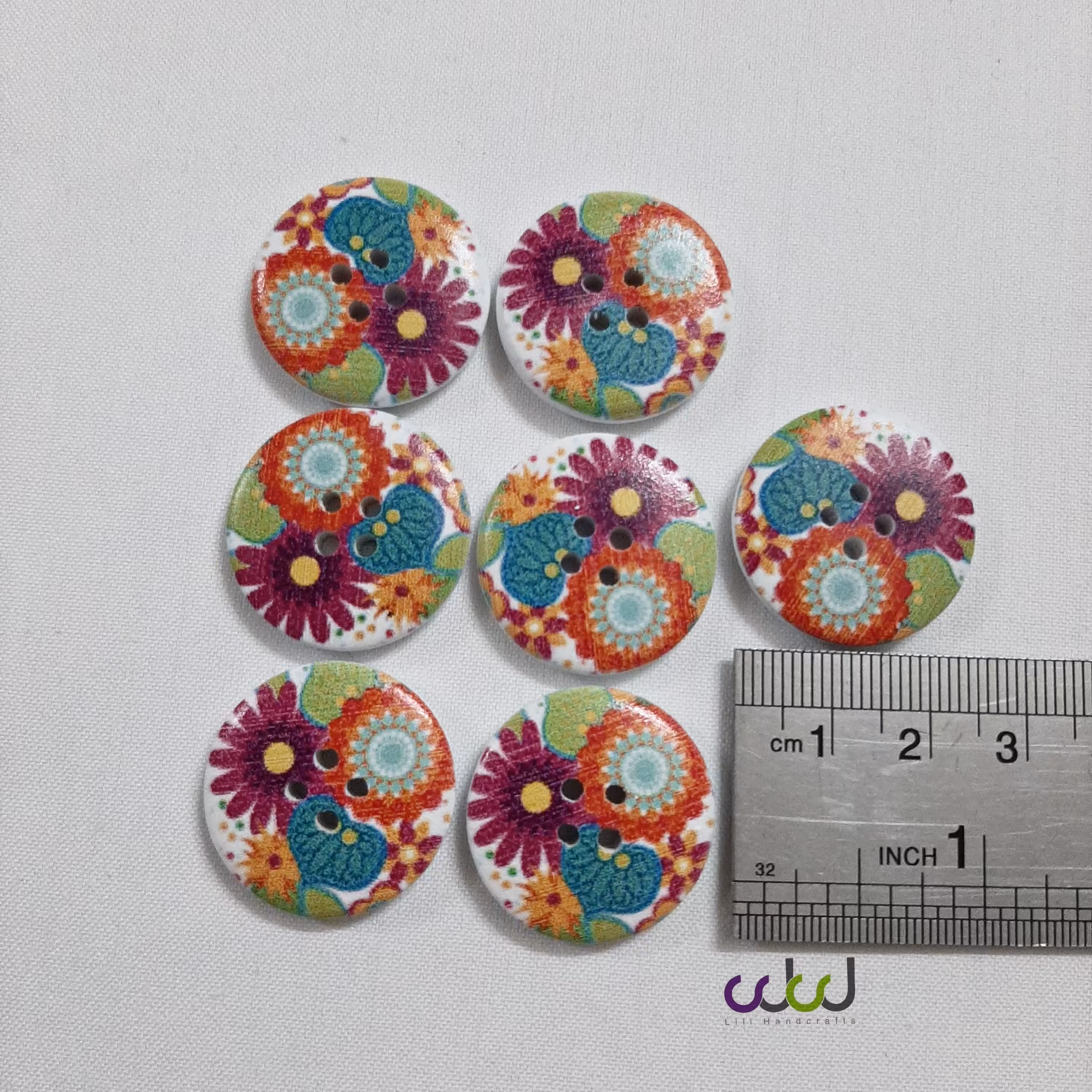 دکمه چوبی طرح دار مدل گل گلی 25mm مانتو شومیز بلوز خیاطی (هر عدد)