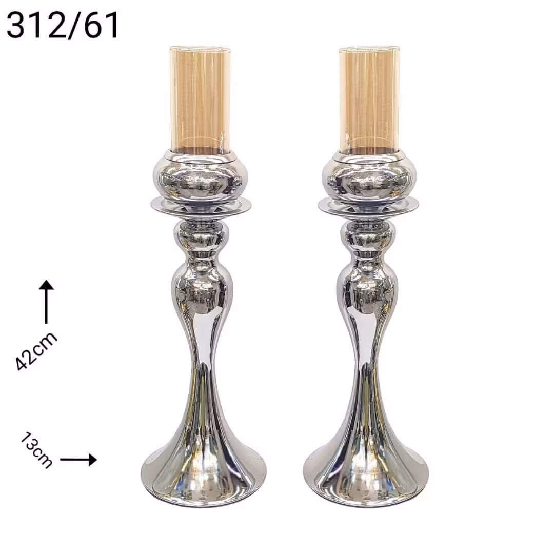 جا شمعی مدل جفتی شیپوری نقره ایی 