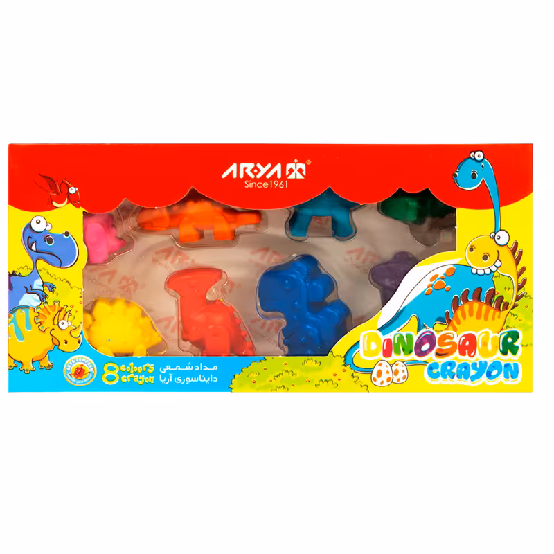 مداد شمعی 8 رنگ آریا مدل دایناسوری کد 2057