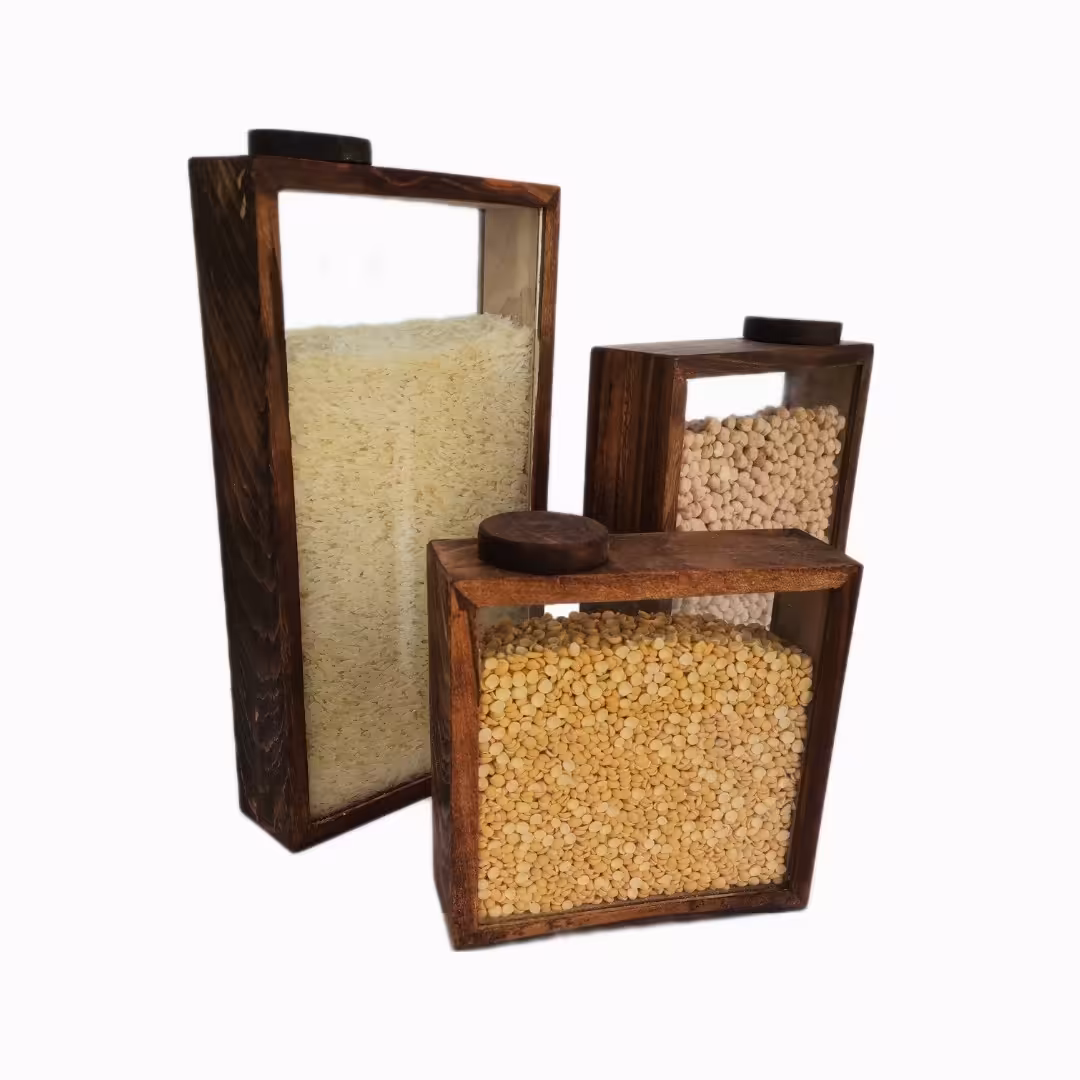 ست بانکه حبوبات چوب و شیشه مدل کتابی