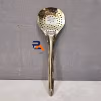 کفگیر استیل ضدزنگ آهن ربا نگیر طرح هندی گرد سوراخدار طول 35سانت دارای حلقه آویز 