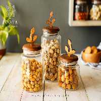 بانکه شیشه ای درب چوبی طرح شاخه