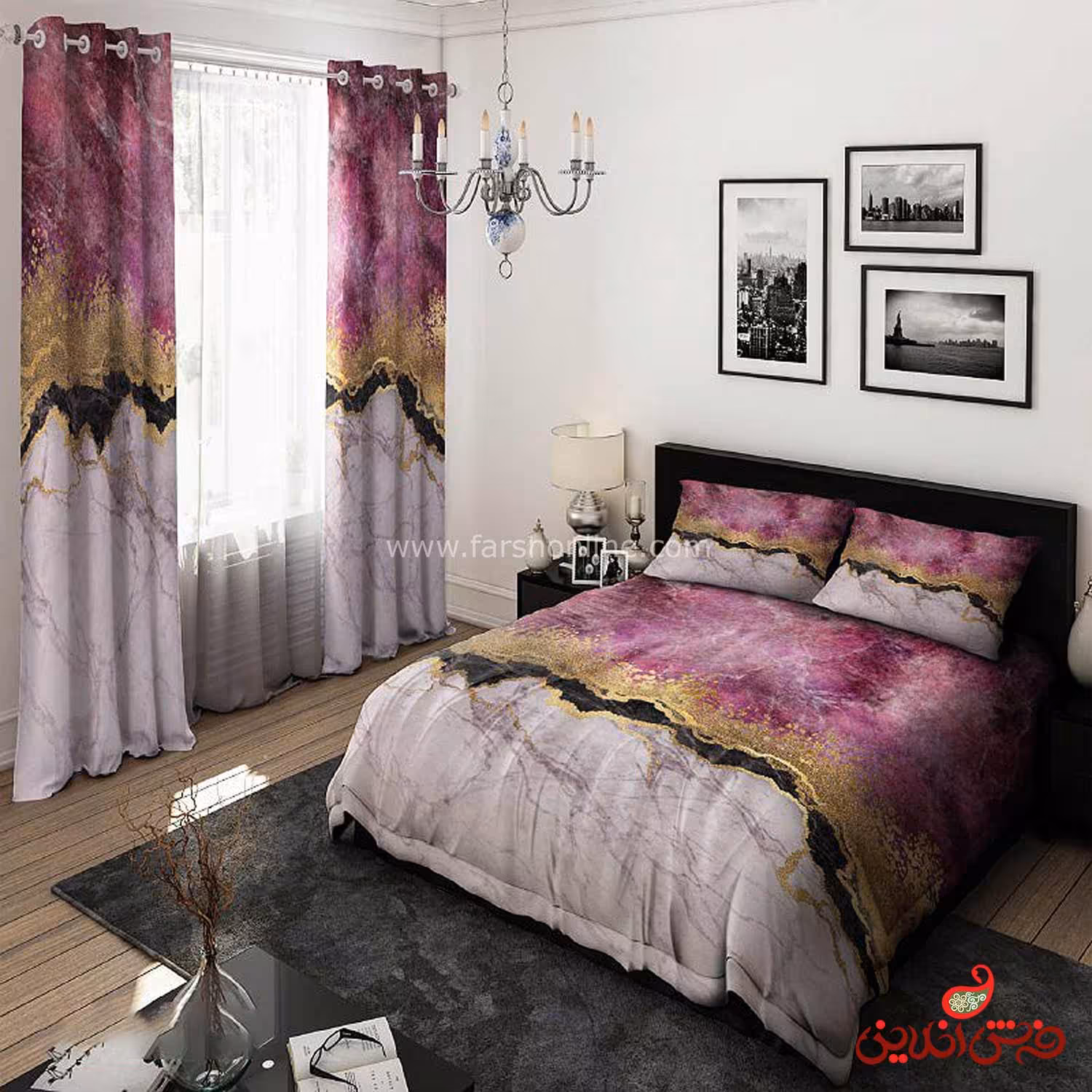 روتختی طرح سنگ مرمر بنفش طلایی کد 15191