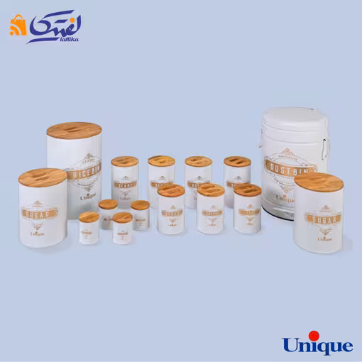 سرویس آشپزخانه یونیک 15 پارچه سفید یخچالی درب بامبو UN-8054