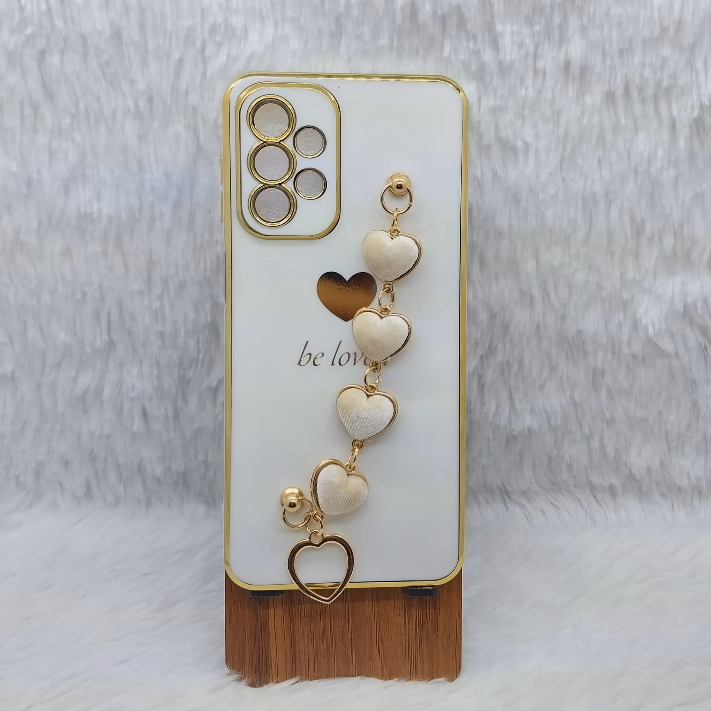 گارد (قاب) گوشی A23 مدل مای کیس زنجیردار قلب مخملی کیفیت اورجینال با چاپ Beloved رنگ سفیدمناسب گوشیsamsung   A23  4G