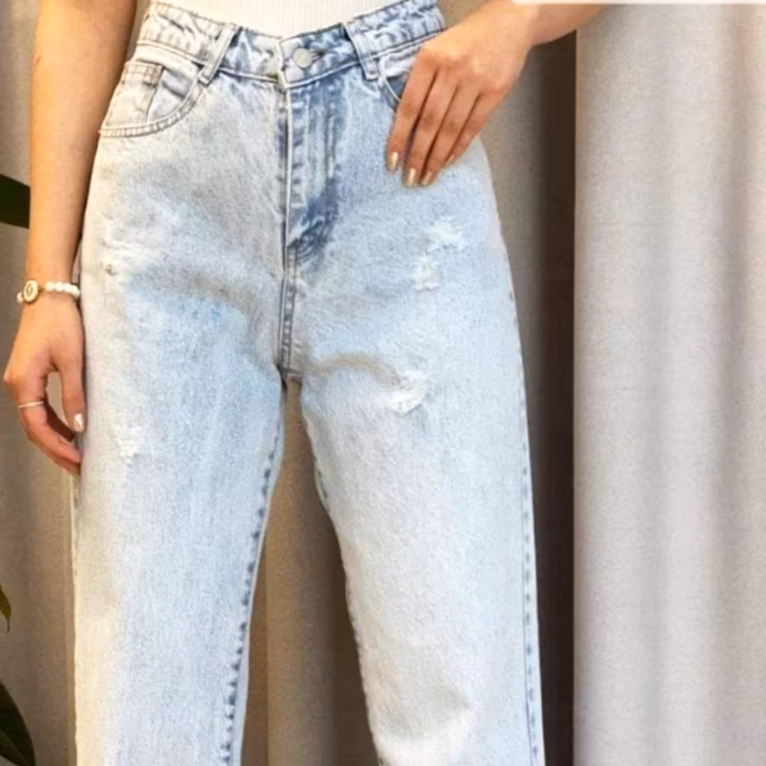 شلوار نیم بگ آبی یخی