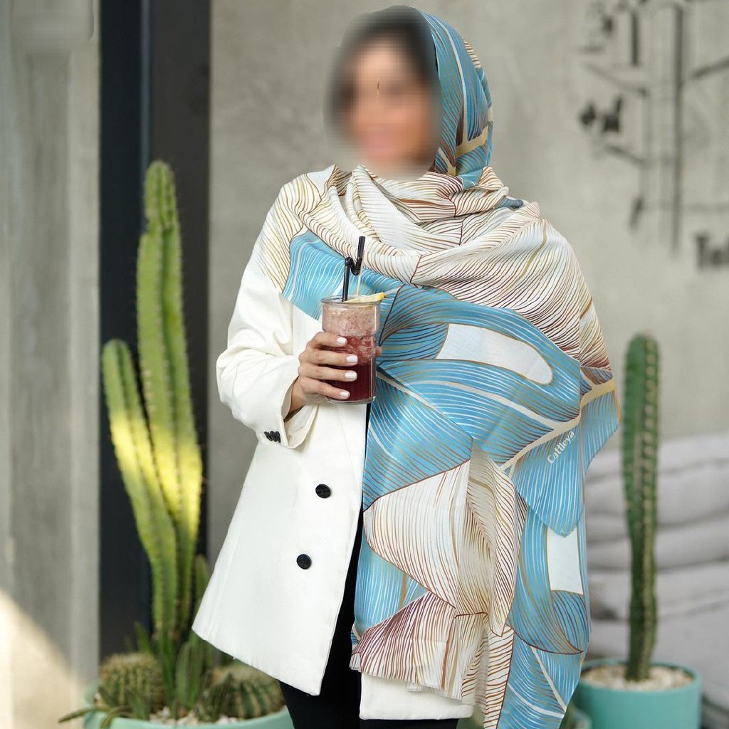 شال نخی 4 فصل آبی کرم