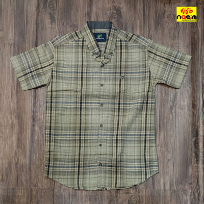 پیراهن آستین کوتاه مردانه کتان کشی کنفی اندامی سایزm تا xxl چهار خانه