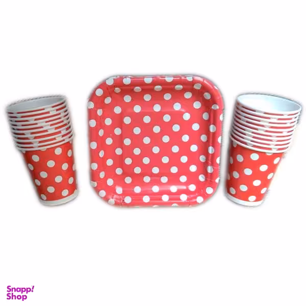 پیش دستی و لیوان یکبار مصرف مدل Red White مجموعه 40 عددی