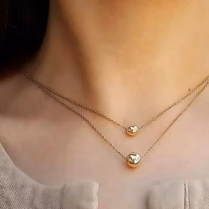 گردنبند دو ردیفه با گوی استیل