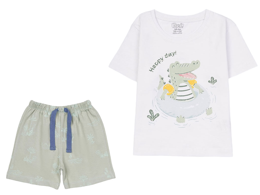 تیشرت و شلوارک نوزادی طرح تمساح شناگر پاپو Papo