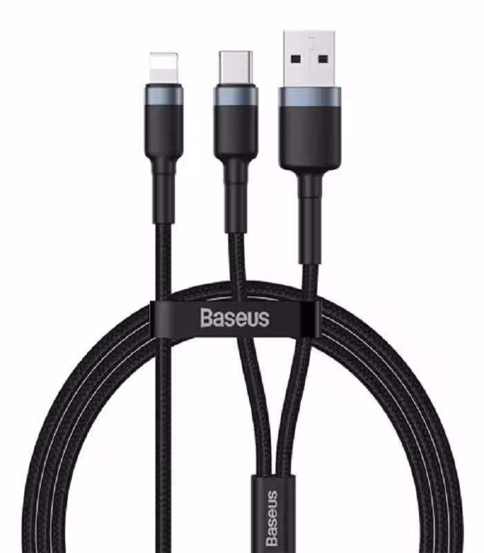 کابل شارژ 1 به 2 MicroUSB lightnin باسئوس CATKLF-ELG1 طول 1.2 متر