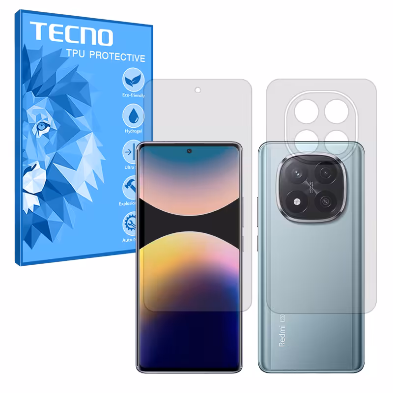 گلس صفحه نمایش و پشت گوشی شیائومی Redmi Note 14 Pro Plus 5G مدل هیدروژلی شفاف برند تکنو کد SS