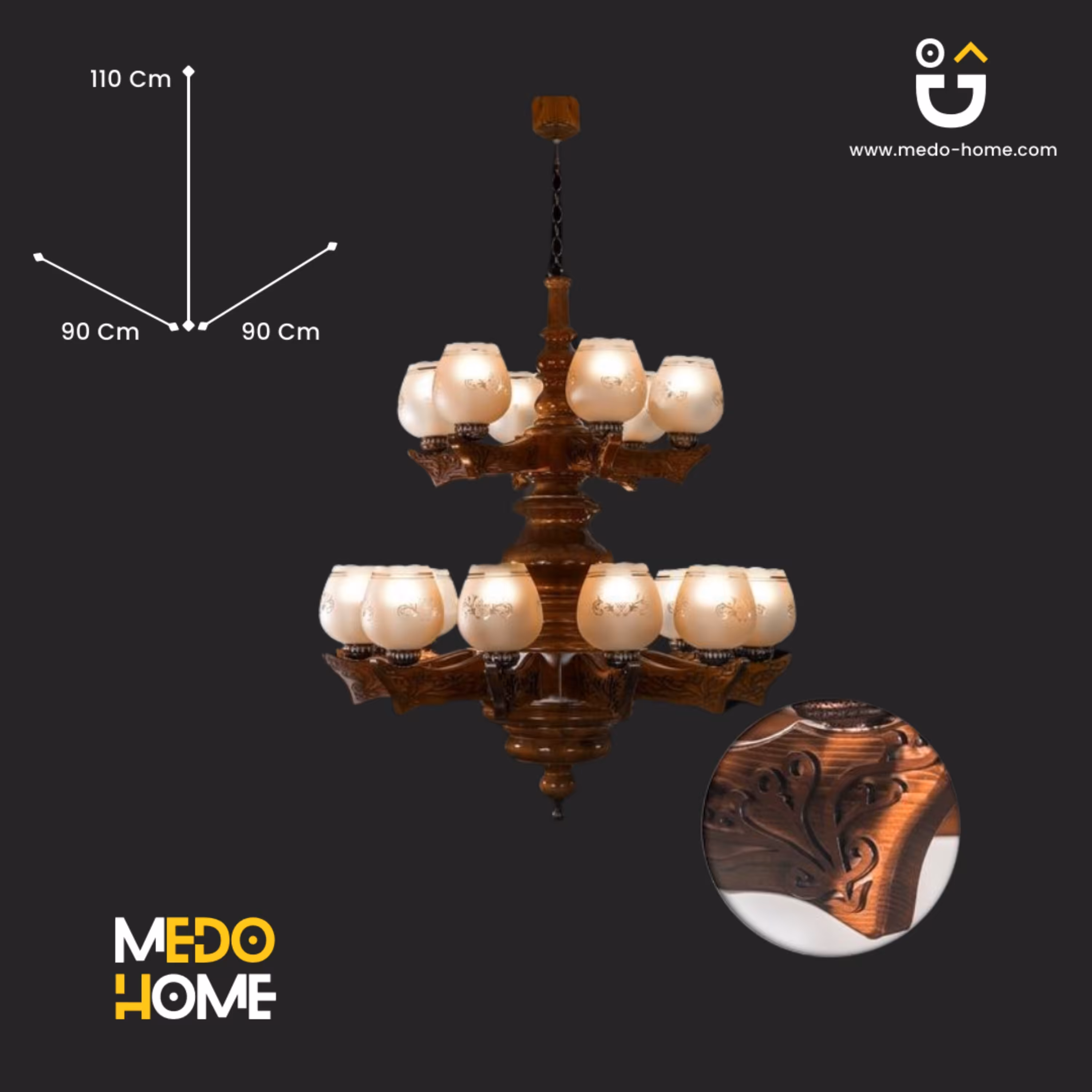 لوستر چوبی منجی مدل بهنیا  18 شعله