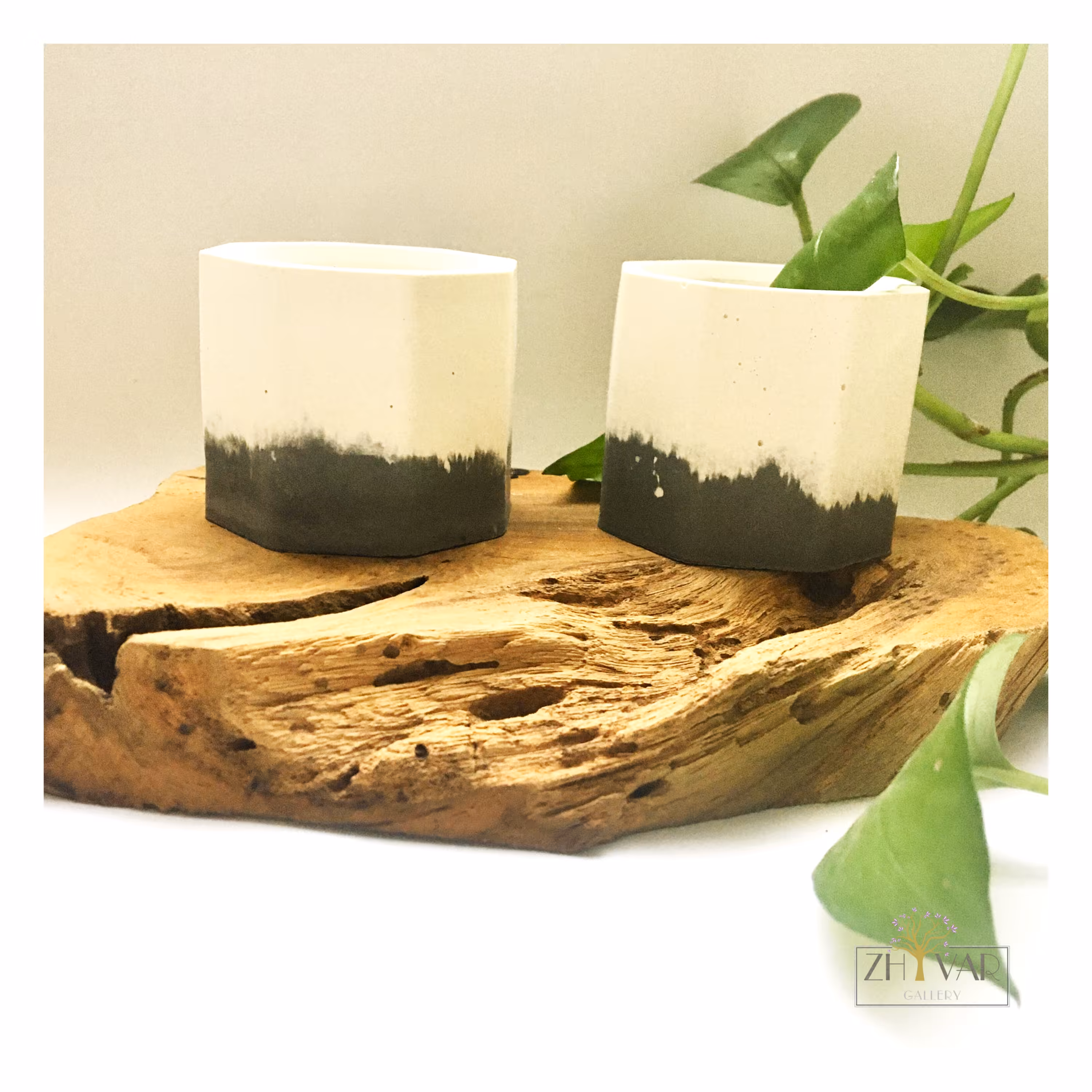 جاشمعی هشت ضلعی بتنی سفید طوسی با شمع وارمر و زیره چوب پنبه