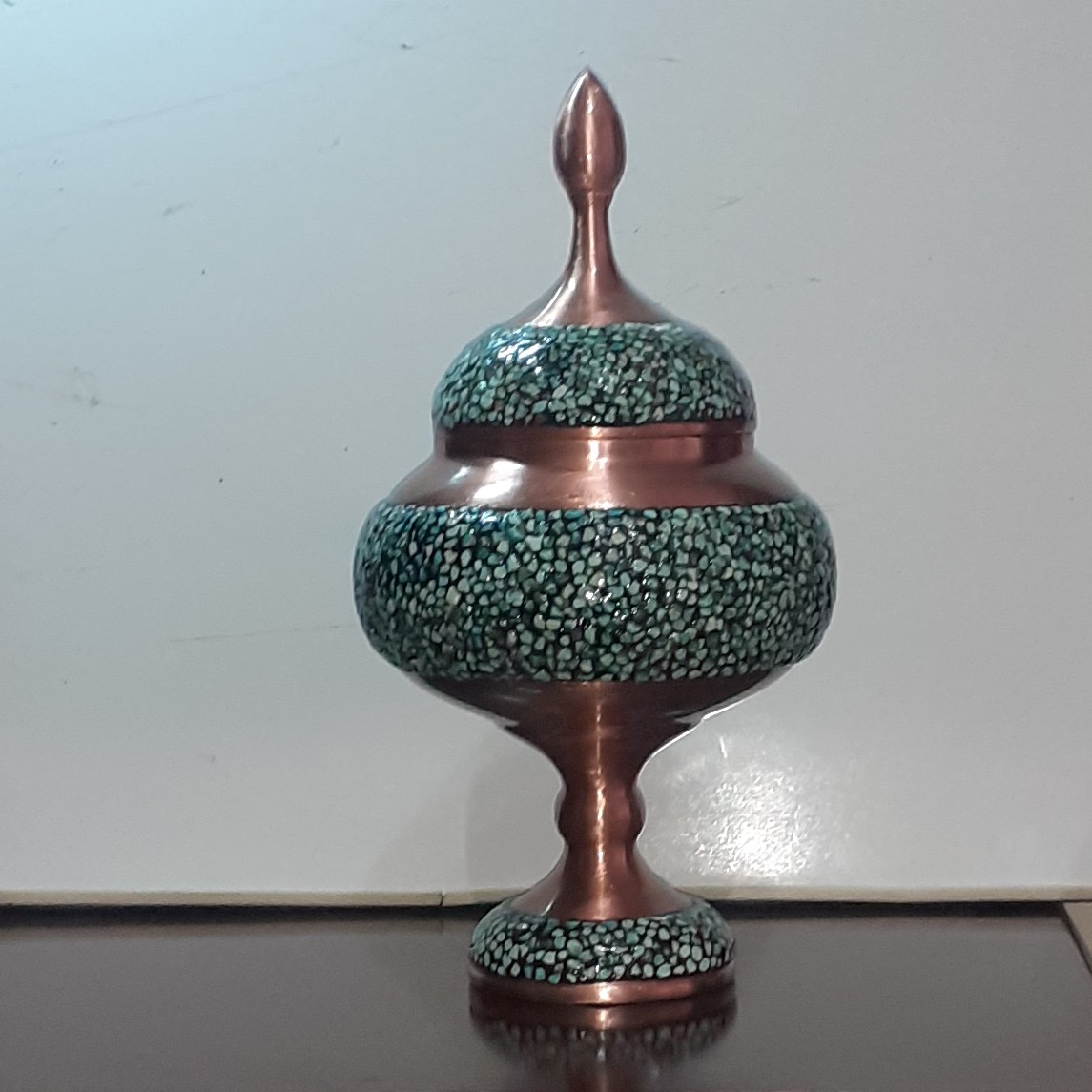 شکلات خوری مس فیروزه کوبی نیشابور 30 سانت 840 گرم