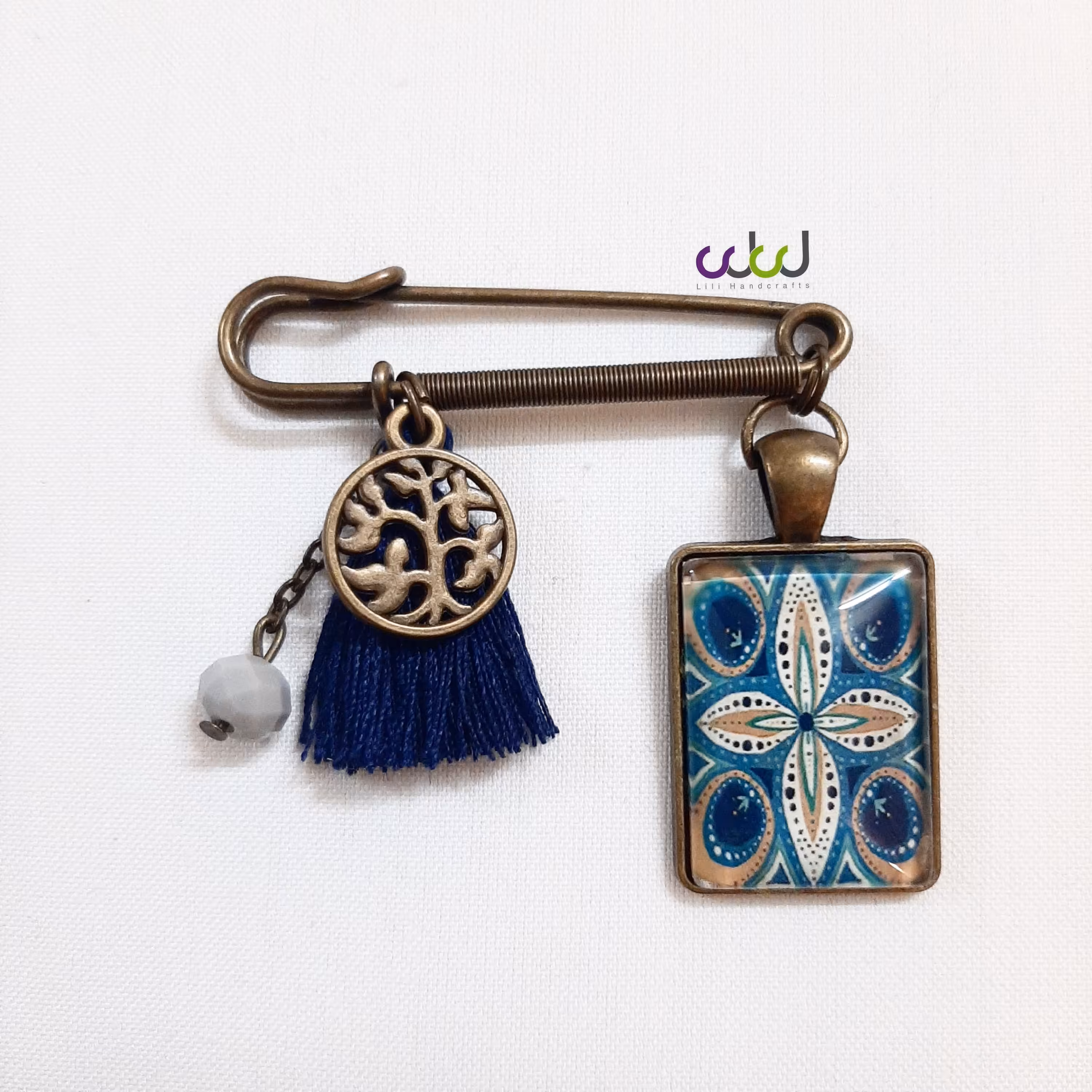 سنجاق سینه اسکاتلندی دستساز طرح سنتی سبزآبی زیورآلات زنانه ، پانچو و مانتو بافت 