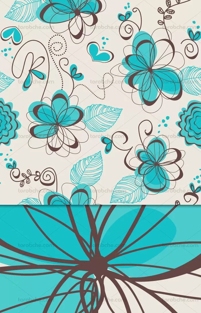 وکتور پترن بکگراند گل های انتزاعی فیروزه ای - گرافیک با طعم تربچه