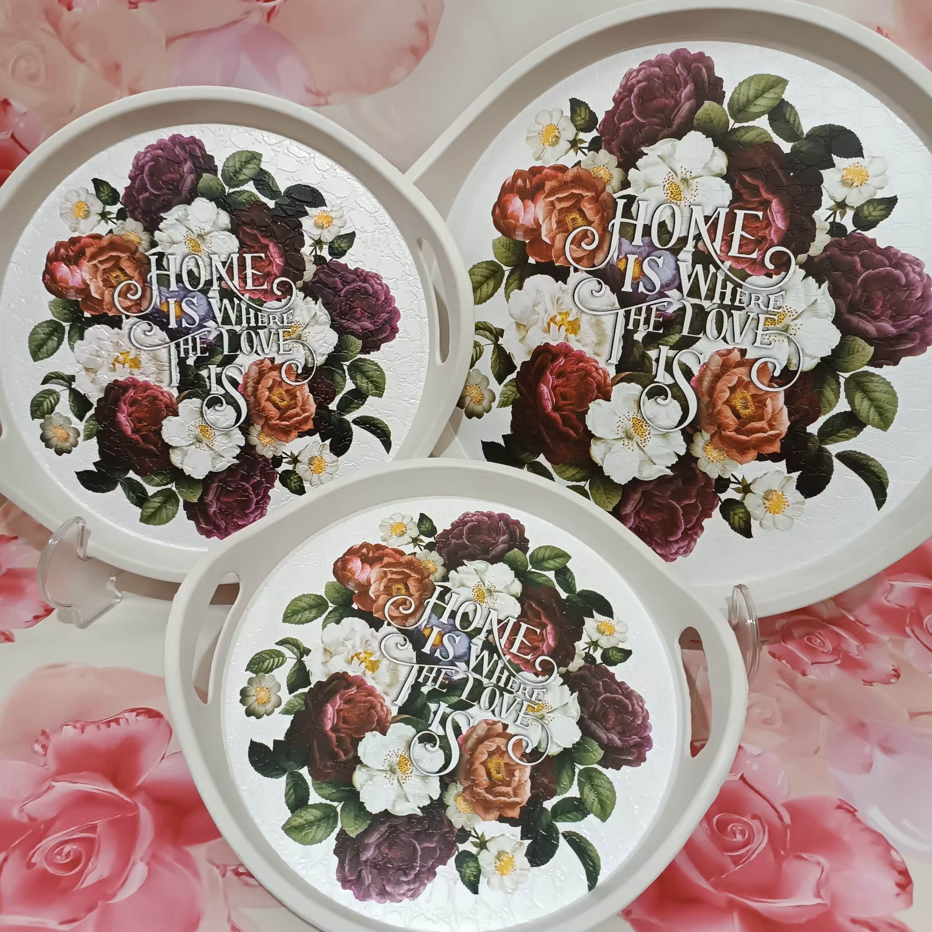 ست 3عددی سینی پلاستیکی دسته دار،رنگ سفید،قطر22و25و30