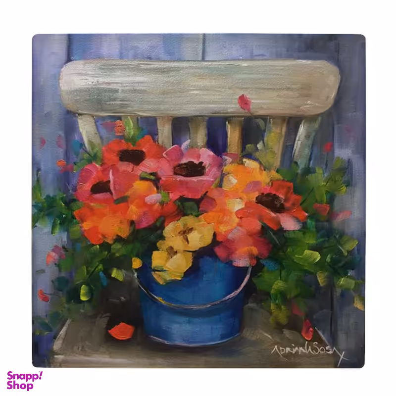 زیر لیوانی طرح نقاشی گلدان گل روی صندلی کد 6229645_5822