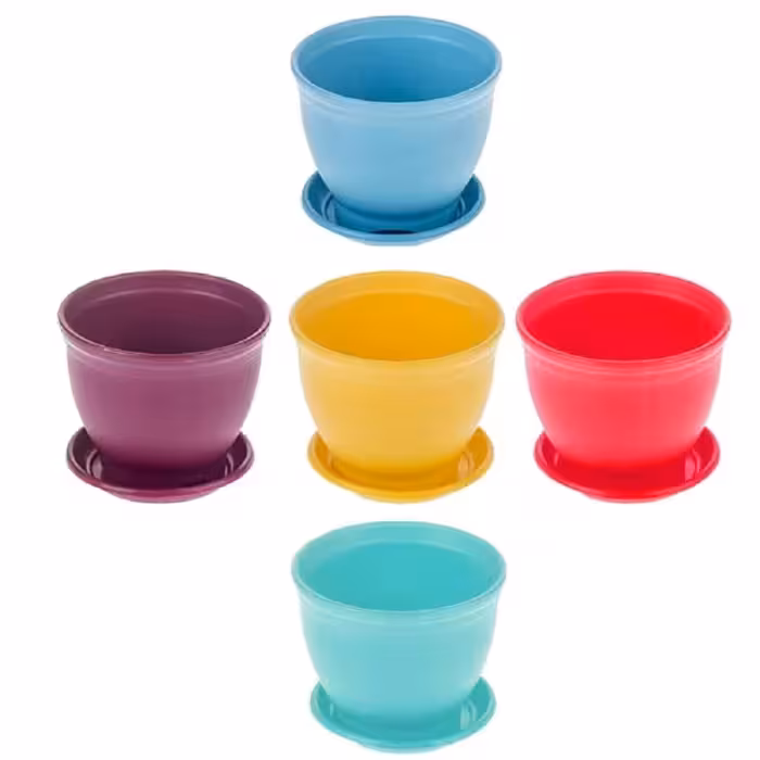 5 عدد گلدان پلاستیکی بتا با زیرگلدانی مدل 3015 در  چند رنگ مختلف و ابعاد 15در 12