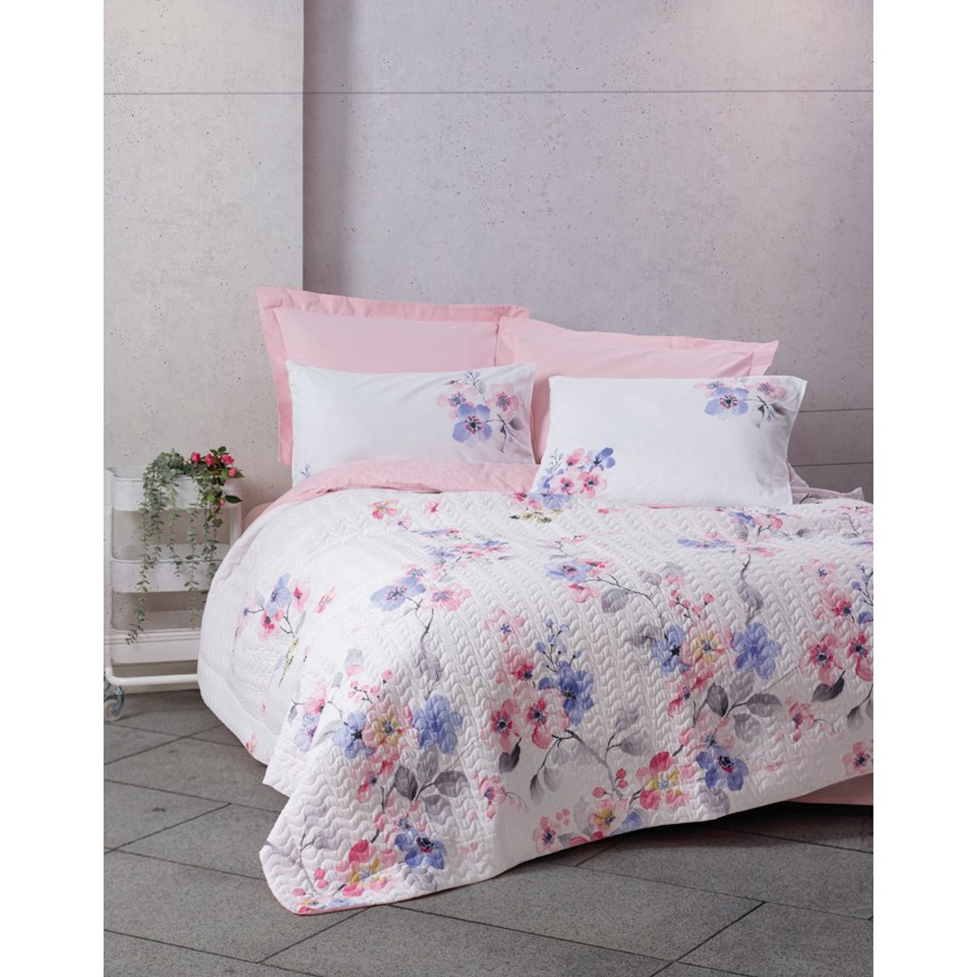 ست روتختی پنبه دوزی کاتن باکس مدل Mode line Jayda Pembe دو نفره 4 تکه