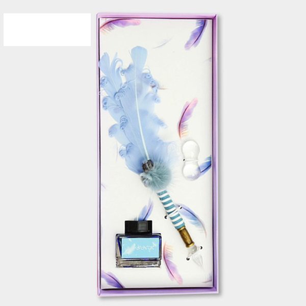 ست قلم پر آبی فرفری با نوک شیشهای Glass Pen