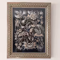 تابلو قلم زنی گل و مرغ و  ان یکاد با قاب خاتم کاری سایز 36 در 46 سانتی متری(ارسال رایگان)