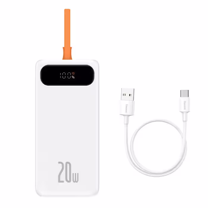پاوربانک 10000 فست شارژ با کابل لایتنینگ بیسوس Baseus Power Bank 10000mAh 20W PPBLK-02