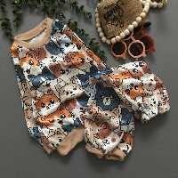 ست بلوز و شلوار اسپورت بچگانه شیک و جذاب مناسب حدود سنی 2 تا 11 سال تک رنگ جنس مخمل 