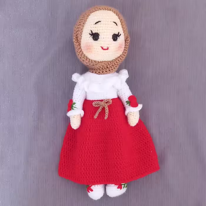عروسک بافتنی حلما  خانم 30سانتی مناسب جشن تکلیف دختران  بافت بارنگ دلخواه شما