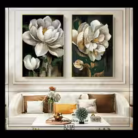 تابلو نقاشی دو تکه گل زمینه تیره  مدرن ورقطلا 