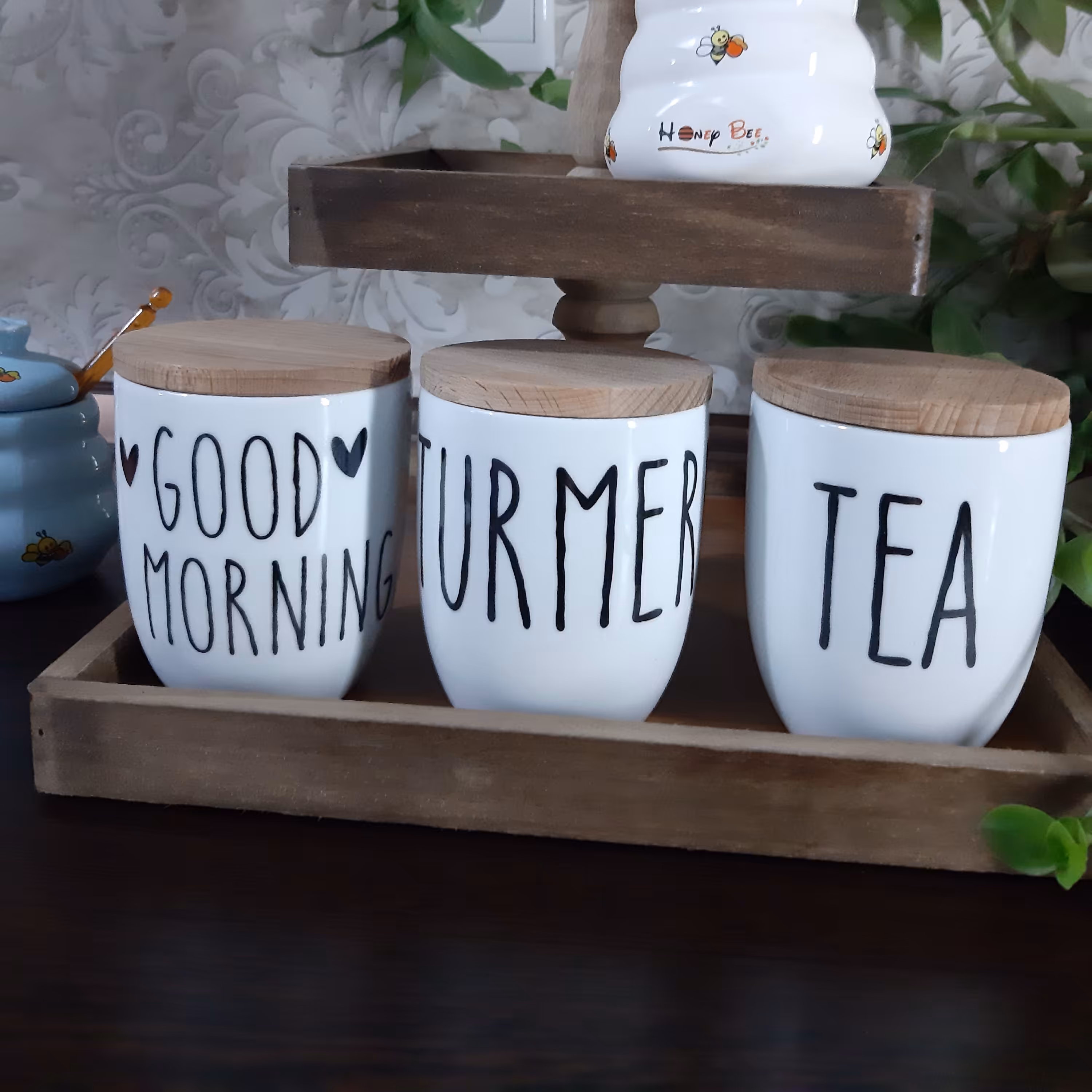 جاادویه تکست با درب بامبو ،سه عددی ،جنس سرامیکی ،بدون زیره