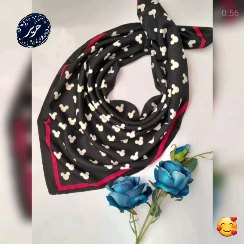 مینی اسکارف نخی، روسری مشکی و خوشکل، با کیفیت و عالی، قواره 75