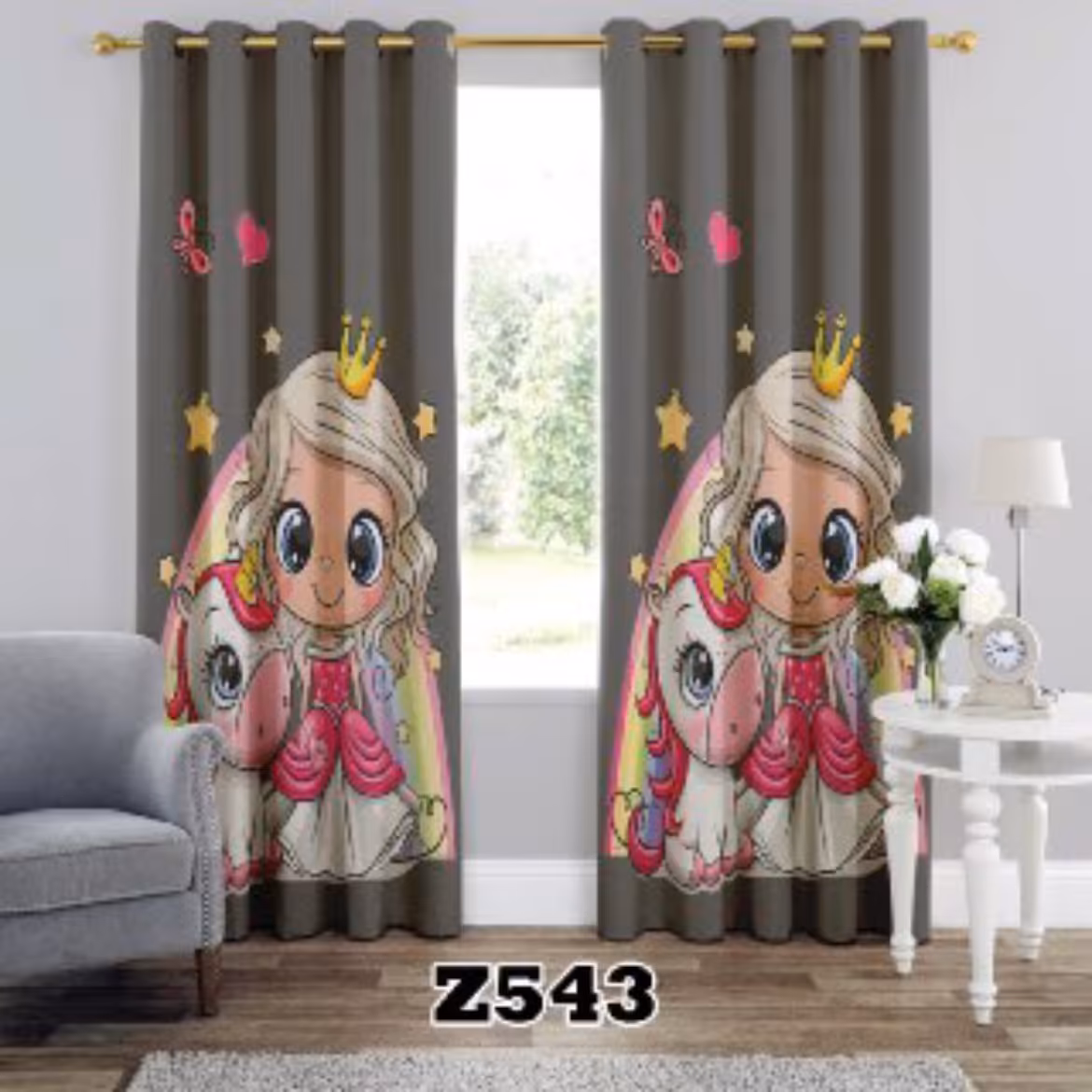 یک عدد پنل پرده اماده  طرح تک شاخ دخترانه z543