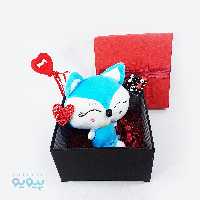 پک هدیه ولنتاین با عروسک گربه ملوس 20 سانتی متری