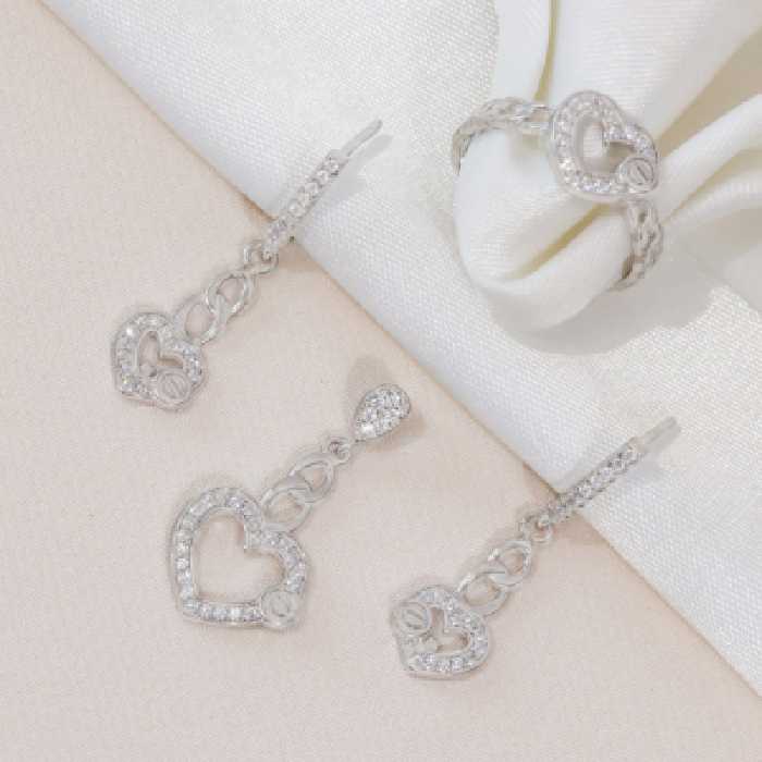 نیم ست نقره ترکیب قلب و کارتیه مدل و قالب ایتالیایی کد 1652