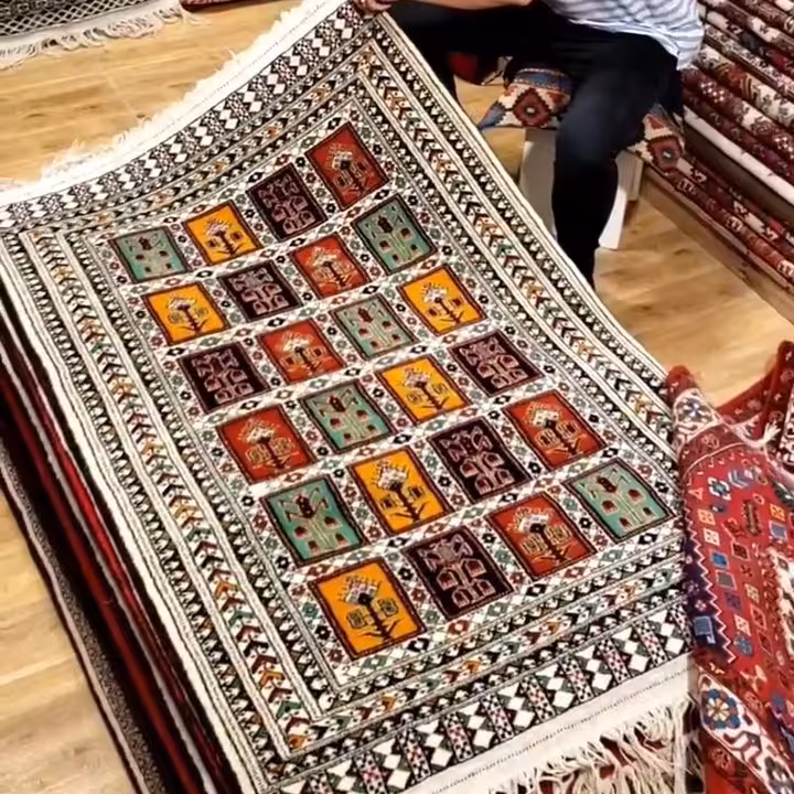 قالیچه ذرع و نیم دستبافت ،در طرح های بی نظیر ترکمن ، ارسال رایگان،پشم درجه یک ترکمن