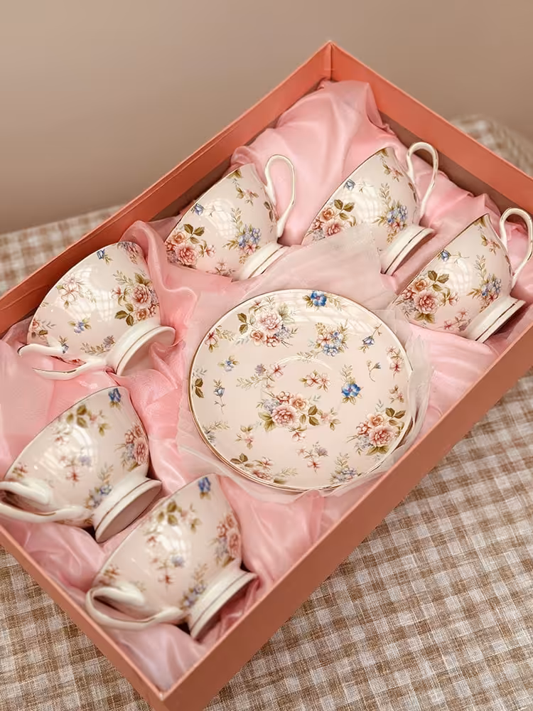 فنجون نعلبکی گل دار صورتی کد001696