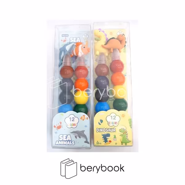 پاستل مومی / فشنگی / طرح حیوانات دریایی / دایناسور / 12 رنگ / سر سیلیکونی