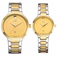 ست ساعت مچی زنانه و مردانه اوبلاک مدل 72694 تقویم دار  رنگ دو رنگ صفحه زرد 