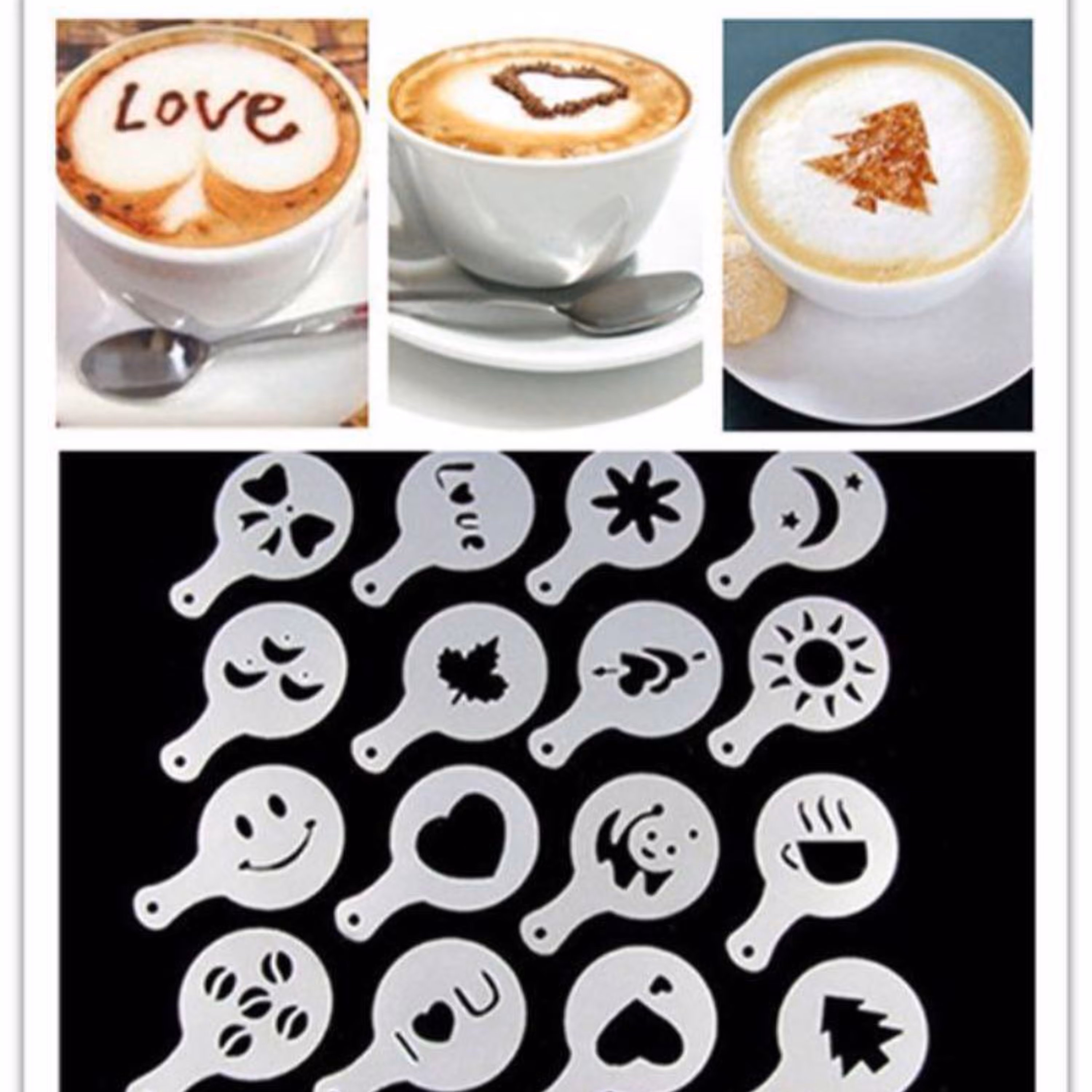 شابلون طراحی قهوه و فرنی و شله زرد و آش و غذا و بستنی و  پک 16 عددی   وارداتی   هر پک شامل 16 عدد شابلون   کیفیت عا