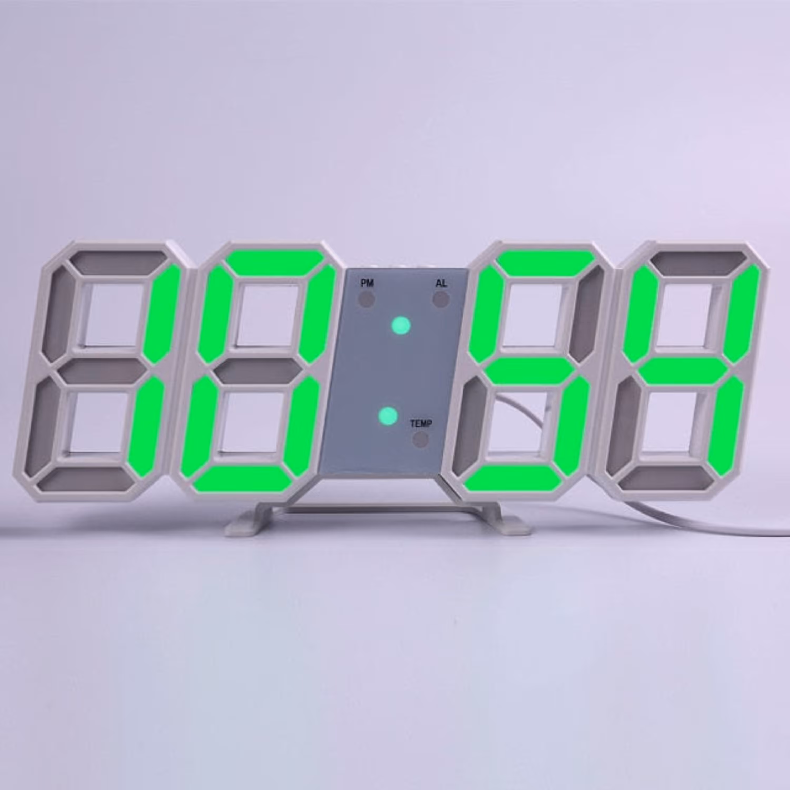 ساعت دیجیتال رومیزی سه بعدی فریم سفید نور سبز 2310