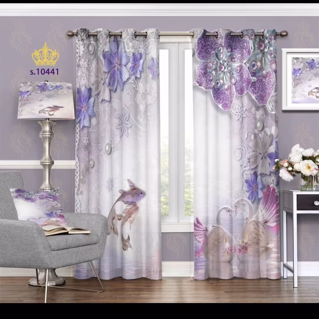 پرده پذیرایی دو قواره طرح گل کد S10441