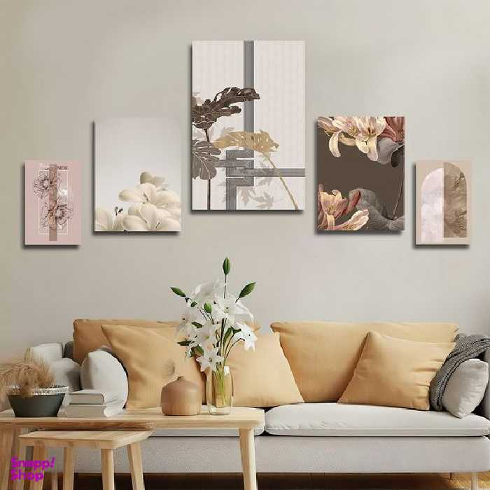 تابلو شاسی بکلیت طرح مدرن برگ انجیری و گل مدل SH-1823 مجموعه 5 عددی