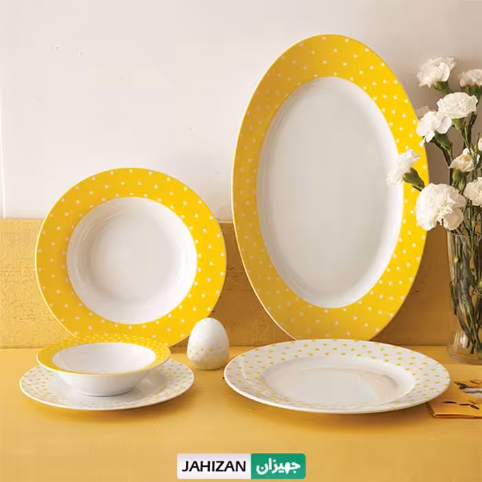 سرویس چینی زرین 28پارچه اسپاتی زرد سری ایتالیا (عالی)