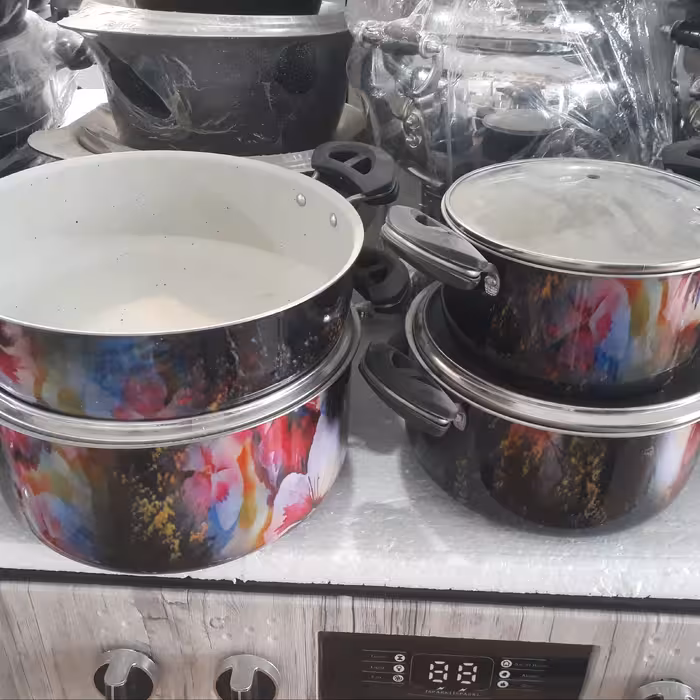 قابلمه گرانیتی  گلدار 7پارچه   سرویس 7پارچه قابلمه گلدار