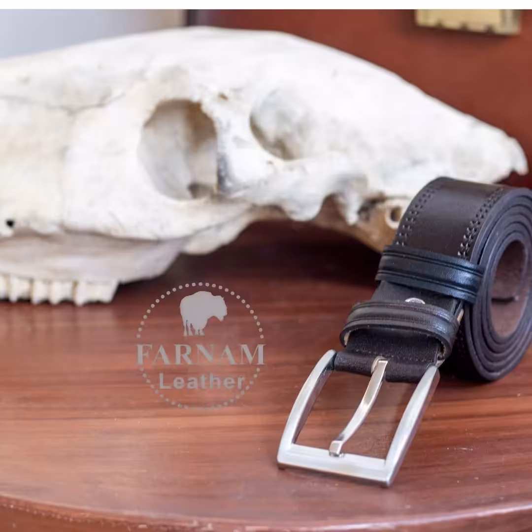 کمربند چرم طبیعی گاومیش کاملا دست دوز همراه با گارانتی 